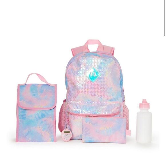 Little and Big Girls Sequined Tie Dye Backpack, 6 Piece Set - Picture 1 of 8